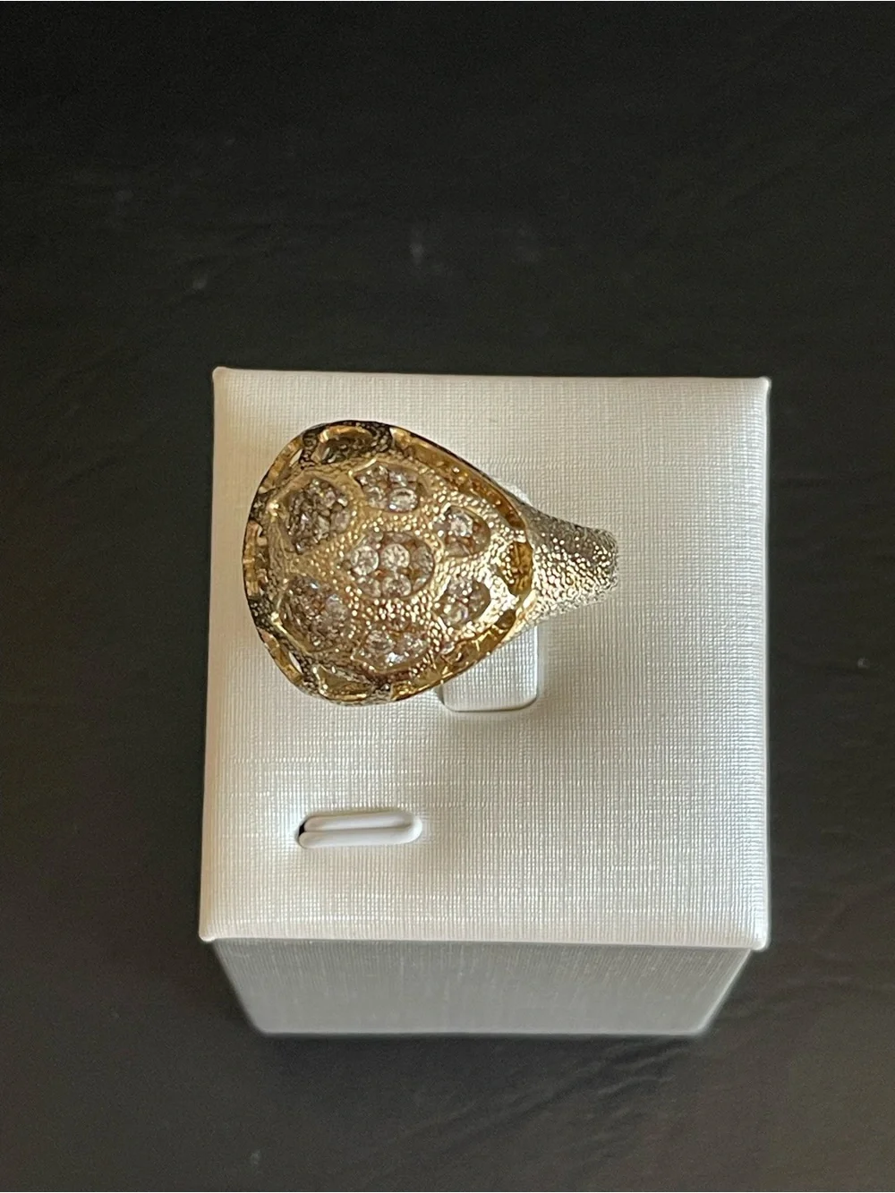matte gold cage style rhinestone dome Ring.